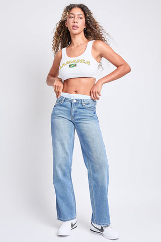 Pants Women's Mid Rise Relax Fit Wide Leg Boxer Jeans
