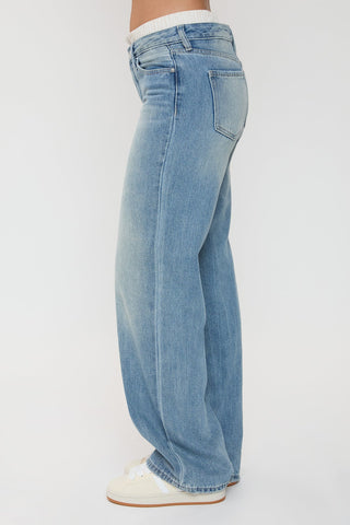 Pants Women's Mid Rise Relax Fit Wide Leg Boxer Jeans