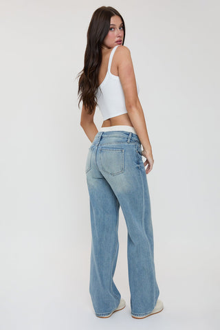 Pants Women's Mid Rise Relax Fit Wide Leg Boxer Jeans