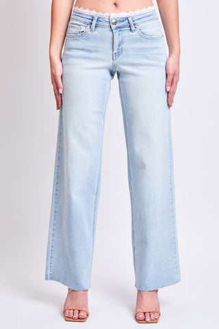 Women's Lace Trim Wide Leg Jeans