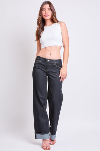 Women's Low Rise Wide Leg Cuff Jeans