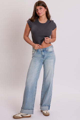 Women's Britney Low Rise Wide Leg Cuff Jeans