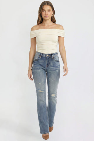 Women's Bootcut Jeans with Cross Hatch Detail