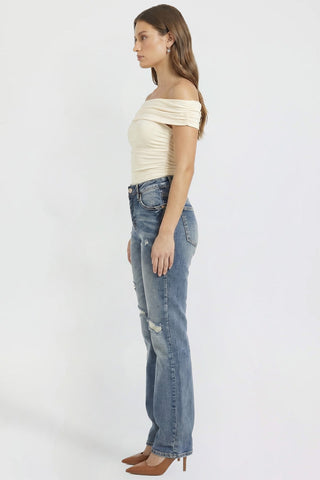 Women's Bootcut Jeans with Cross Hatch Detail
