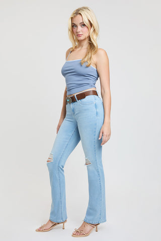 Pants Women's Mid Rise Belted Bootcut Jeans