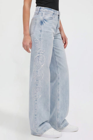 Women's Joey Super Wide Leg Jeans with Love Patch
