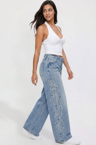 Women's Joey Super Wide Leg Jeans with Love Patch