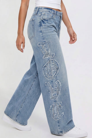 Women's Joey Super Wide Leg Jeans with Love Patch