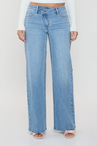 Women's Luxe Asymmetrical Wide Leg Jeans
