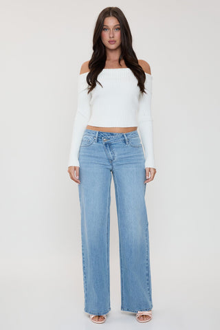 Women's Luxe Asymmetrical Wide Leg Jeans