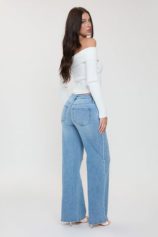 Women's Luxe Asymmetrical Wide Leg Jeans