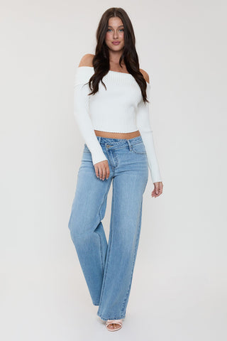 Women's Luxe Asymmetrical Wide Leg Jeans