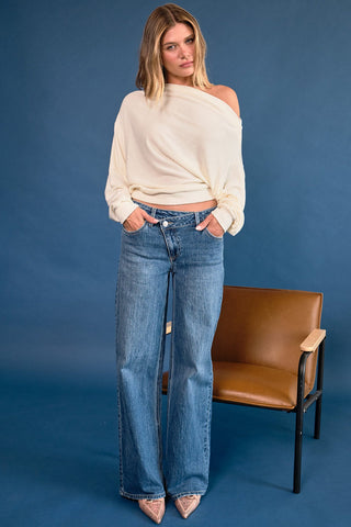 Women's Luxe Asymmetrical Wide Leg Jeans