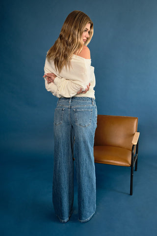 Women's Luxe Asymmetrical Wide Leg Jeans