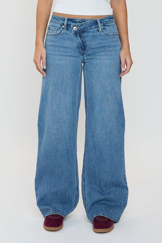 Women's Luxe Asymmetrical Wide Leg Jeans
