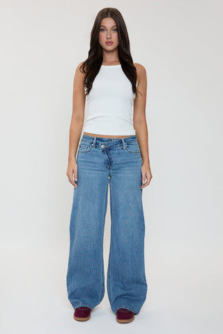Women's Luxe Asymmetrical Wide Leg Jeans