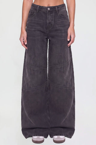 Women's Moto Relaxed Rise Baggy Barrel Jeans with Seam Detail