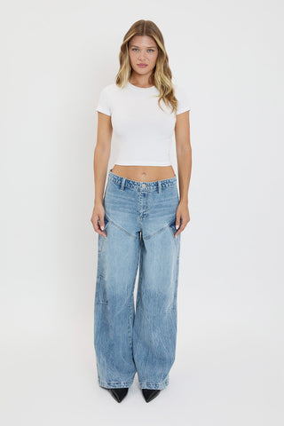 Women's Slanted Cargo Wide Leg Jeans