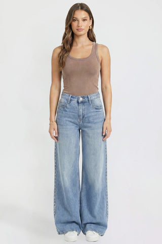 Women's Studded Relaxed Super Wide Leg Jeans