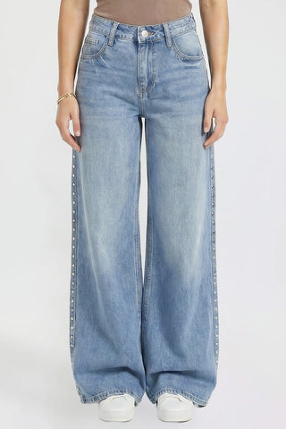 Women's Studded Relaxed Super Wide Leg Jeans