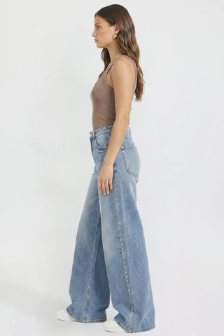 Women's Studded Relaxed Super Wide Leg Jeans