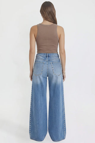 Women's Studded Relaxed Super Wide Leg Jeans