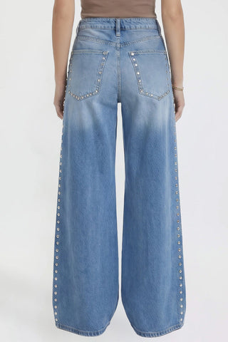 Women's Studded Relaxed Super Wide Leg Jeans