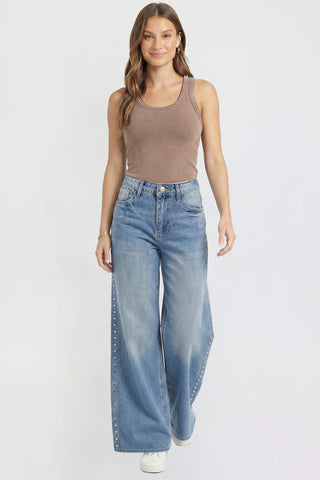 Women's Studded Relaxed Super Wide Leg Jeans