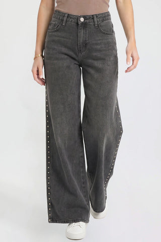 Women's Studded Relaxed Super Wide Leg Jeans