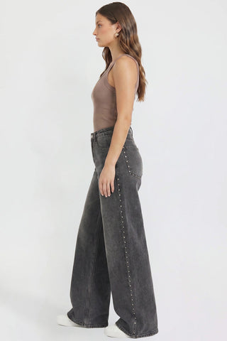 Women's Studded Relaxed Super Wide Leg Jeans
