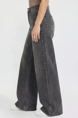 Women's Studded Relaxed Super Wide Leg Jeans