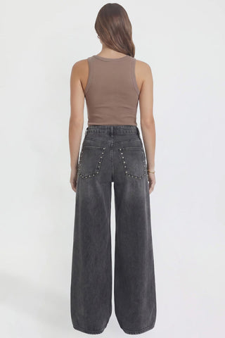 Women's Studded Relaxed Super Wide Leg Jeans