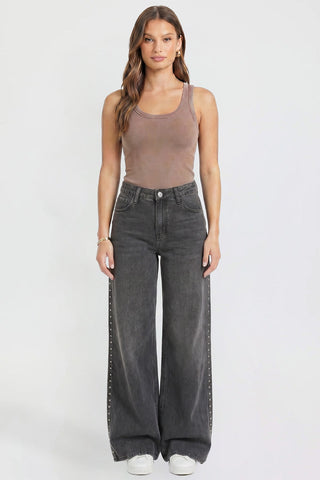 Women's Studded Relaxed Super Wide Leg Jeans