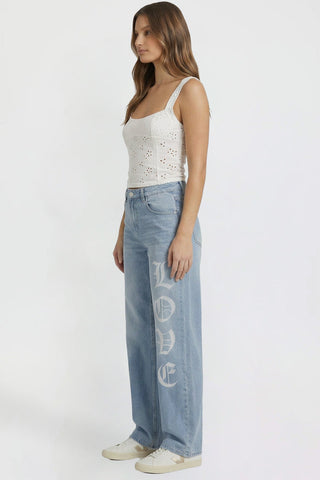 Women's Relaxed Super Wide Love Print Jeans