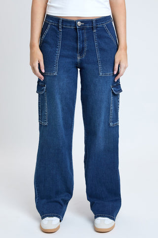 Women's Elastic Waist Straight  Cargo Jean
