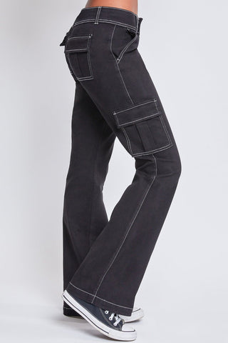 Women's 2 Button Cargo Low Rise  Flare Pants