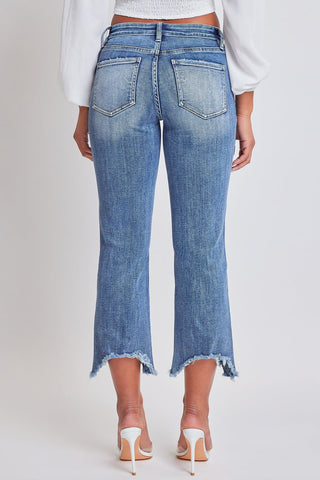 Pants Women's Mid Rise Kick Flare Fray Hem Cropped Jeans