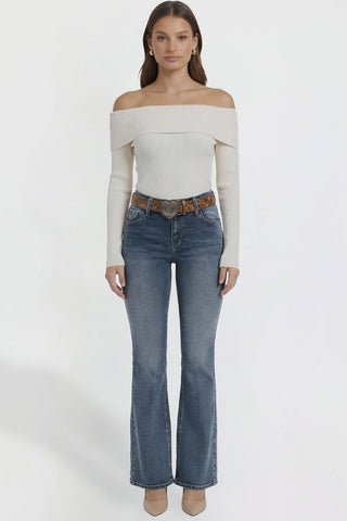 Women's Belted Bootcut Jeans