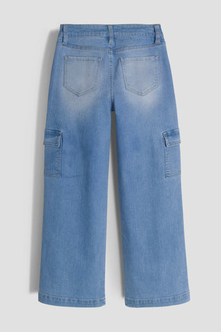 Girls Cargo Wide Leg Jeans