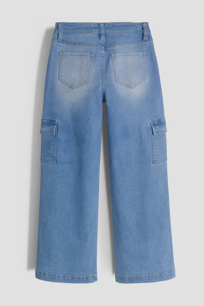 Girls Cargo Wide Leg Jeans