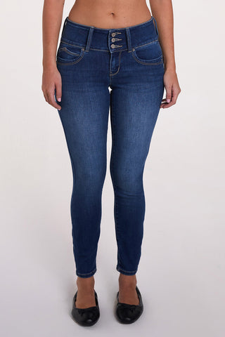 Women's Luxe Mid Rise 3-Button WannaBettaButt Skinny Jeans
