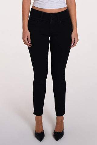 Women's Luxe Mid Rise 3-Button WannaBettaButt Skinny Jeans