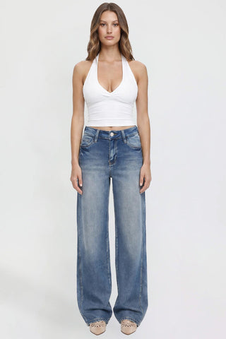 Women's Wide Leg Jeans with Seam Detail