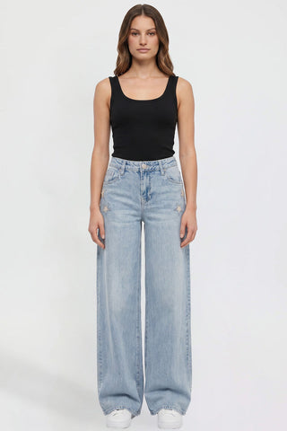 Women's Joey Super Wide Leg Jeans with Star Patches