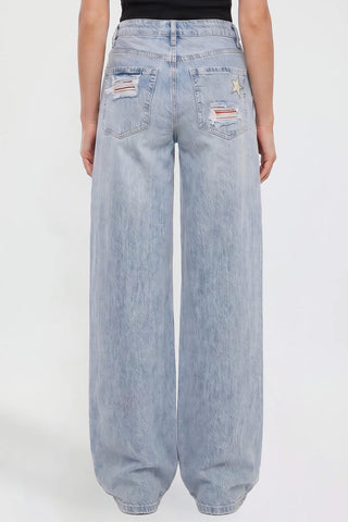 Women's Joey Super Wide Leg Jeans with Star Patches