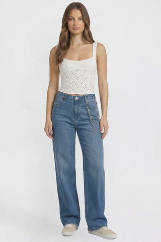 Women's Joey Super Wide Leg Jeans with Cross Chain