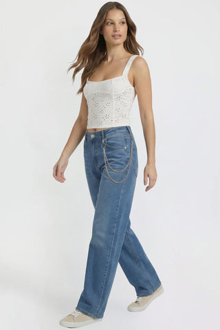 Women's Joey Super Wide Leg Jeans with Cross Chain