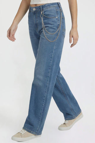 Women's Joey Super Wide Leg Jeans with Cross Chain