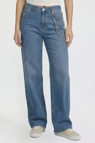 Women's Joey Super Wide Leg Jeans with Cross Chain