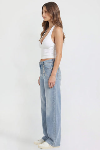 Women's Joey Super Wide Leg Jeans with Butterfly Chain